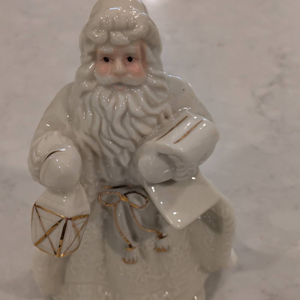 Charming White and Gold Holiday Santa Figurine